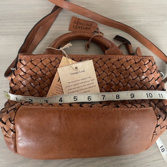 Weaver Leather Crossbody Bag Brown Vintage Handcrafted In India - Picture 6 of 11